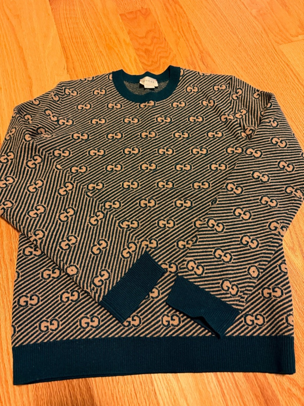 Gucci Beige & Navy GG Jacquard Crewneck Sweater